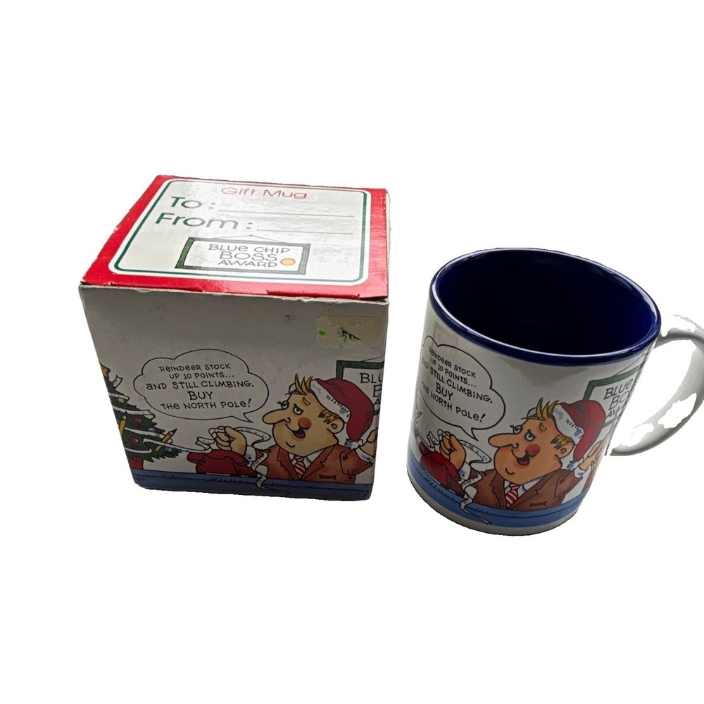 Potpourri Press Blue Chip Boss Award 12 oz Ceramic Coffee Mug Vintage 1980 NIB
